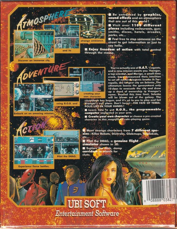 Back Cover for B.A.T. (DOS) (5.25" Disk release - Distributed by Electronic Arts Distribution)