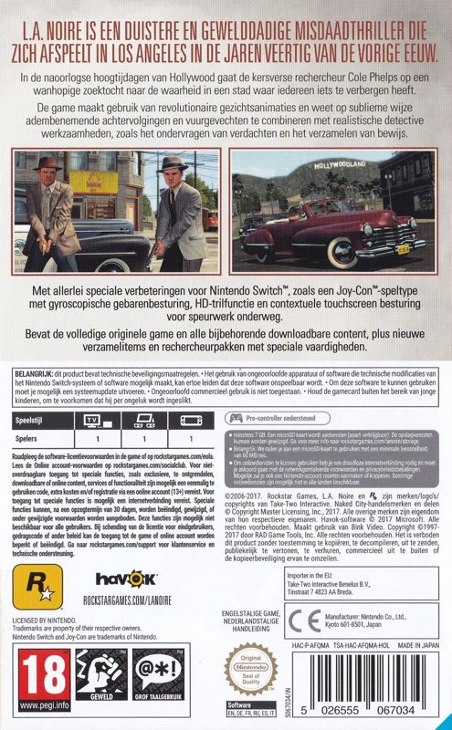 Back Cover for L.A. Noire: The Complete Edition (Nintendo Switch)