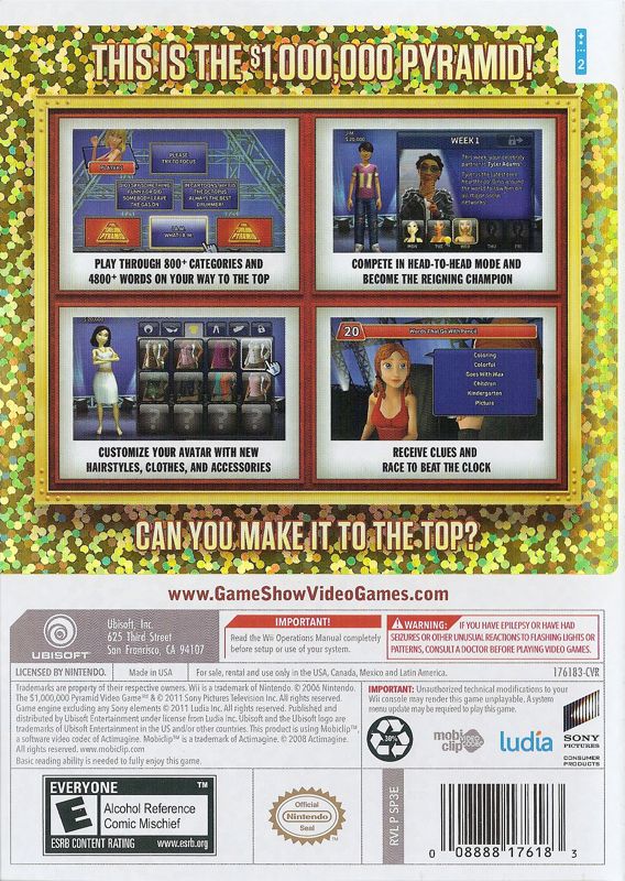Back Cover for The $1,000,000 Pyramid (Wii)