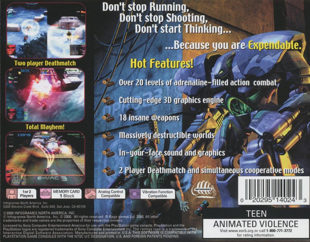Back Cover for Expendable (PlayStation)
