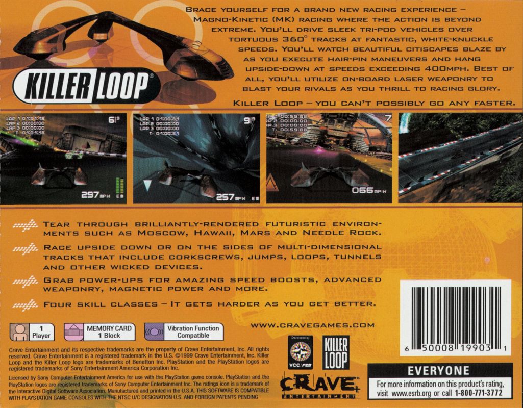 Back Cover for Killer Loop (PlayStation)