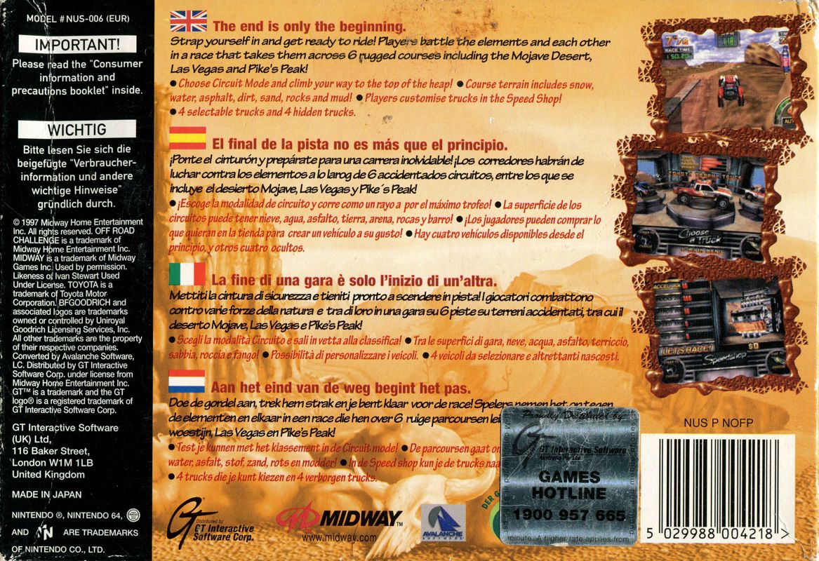 Back Cover for Off Road Challenge (Nintendo 64)