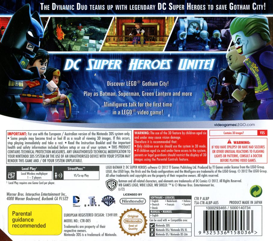 Back Cover for LEGO Batman 2: DC Super Heroes (Nintendo 3DS)