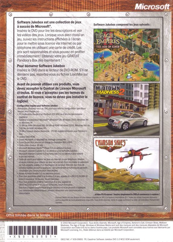 Back Cover for Microsoft Software Jukebox (Windows) (DVD release)