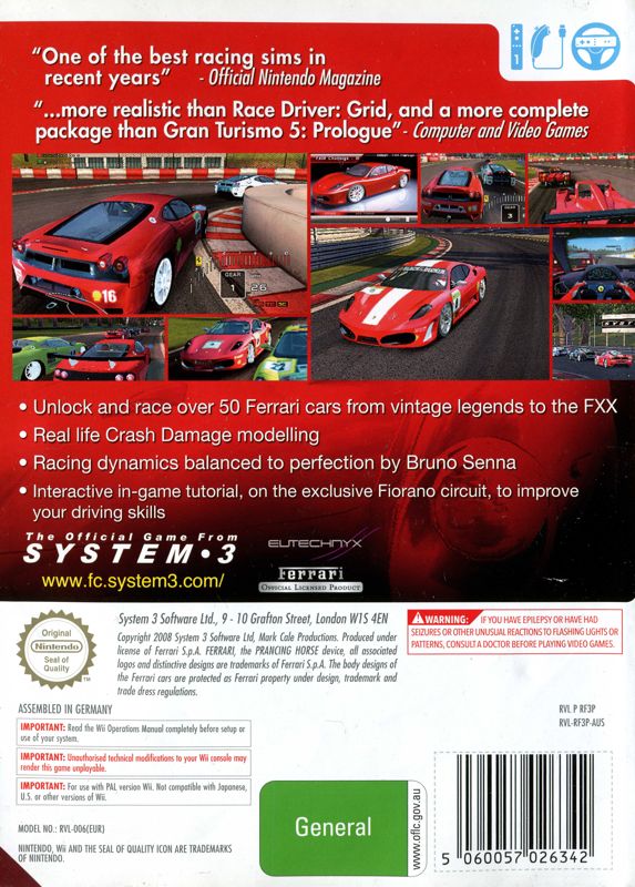 Back Cover for Ferrari Challenge: Trofeo Pirelli (Wii)