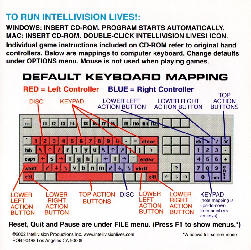 Inside Cover for Intellivision Lives! (Macintosh and Windows)