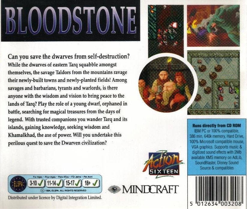 Back Cover for Bloodstone: An Epic Dwarven Tale (DOS)