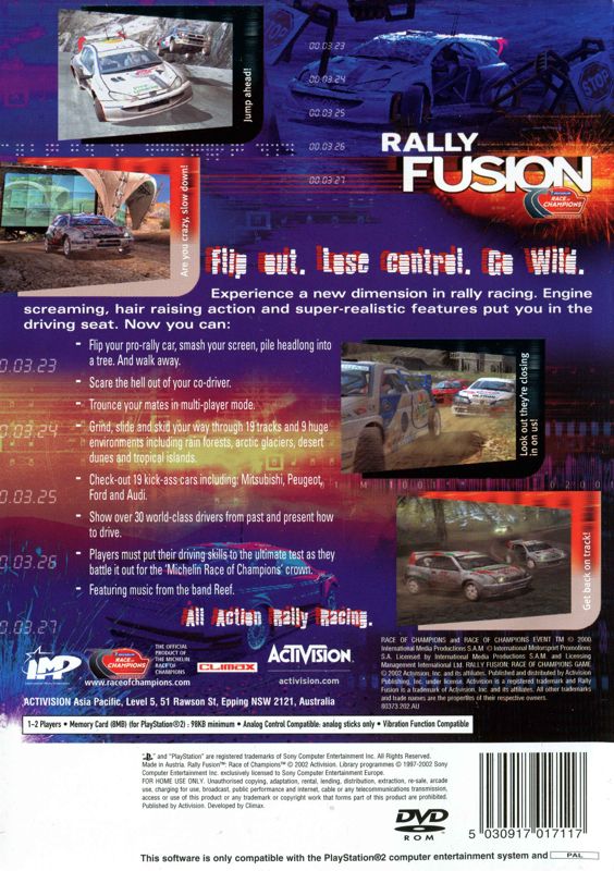 Back Cover for Rally Fusion: Race of Champions (PlayStation 2)