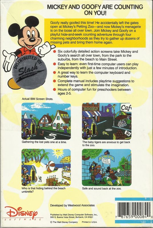 Back Cover for Mickey's Runaway Zoo (DOS) (3.5" Release)