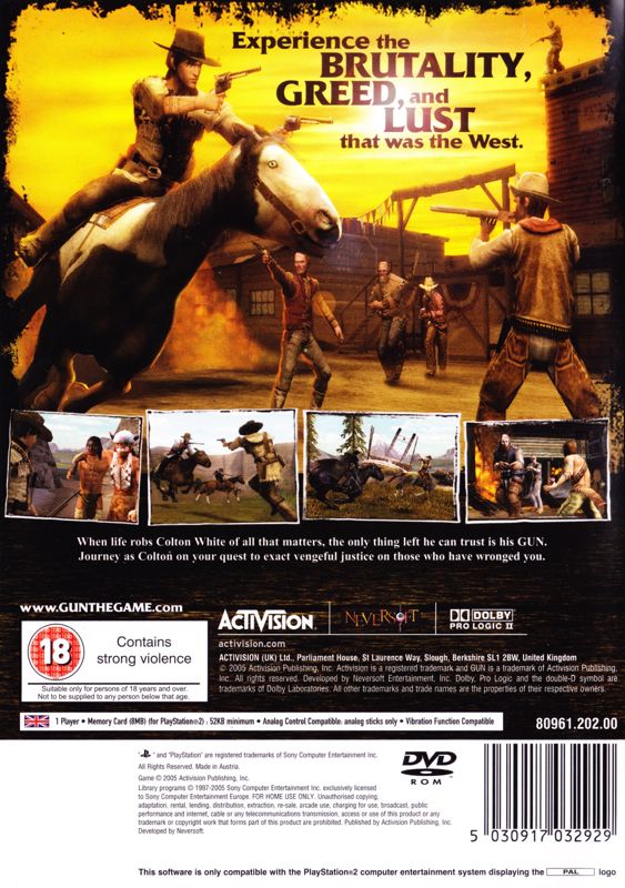 Back Cover for Gun (PlayStation 2)