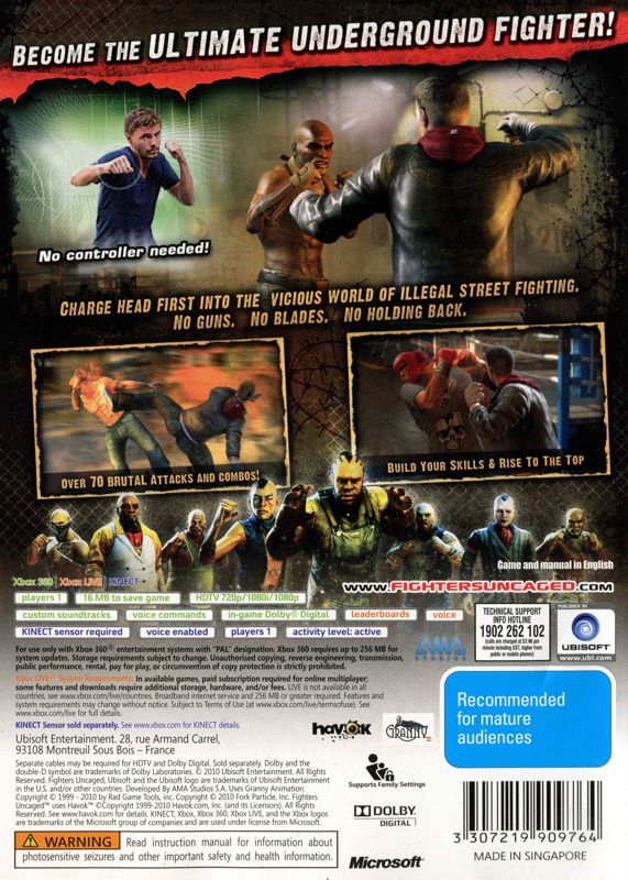 Back Cover for Fighters Uncaged (Xbox 360)