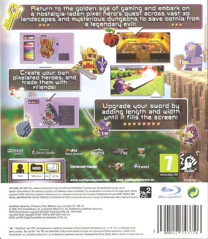 Back Cover for 3D Dot Game Heroes (PlayStation 3)
