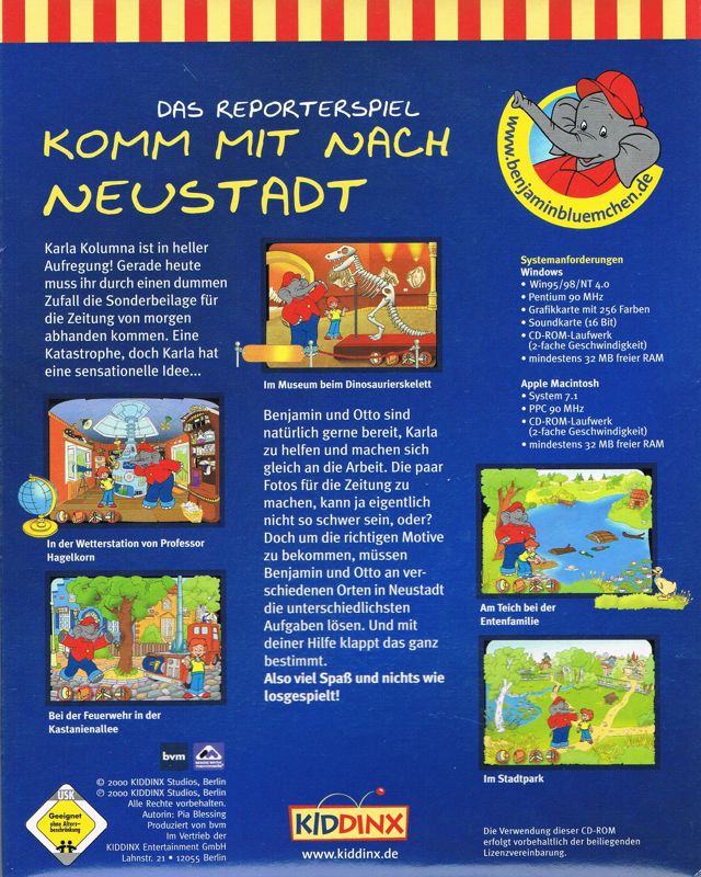 Back Cover for Benjamin Blümchen: Das Reporterspiel (Macintosh and Windows)