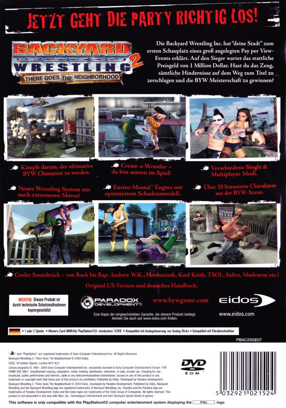 Back Cover for Backyard Wrestling 2: There Goes the Neighborhood (PlayStation 2)
