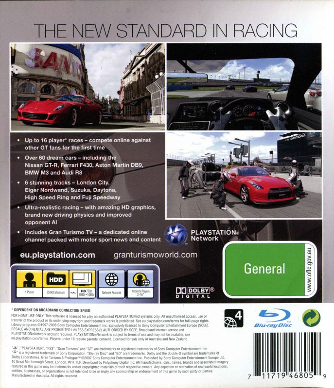Back Cover for Gran Turismo 5: Prologue (PlayStation 3)