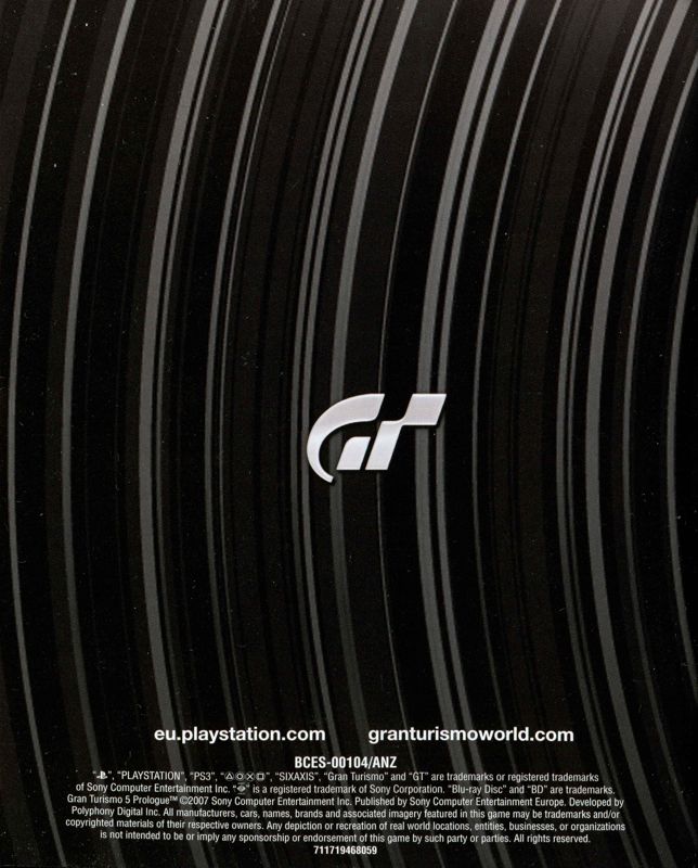 Manual for Gran Turismo 5: Prologue (PlayStation 3): Back