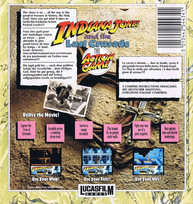 Back Cover for Indiana Jones and the Last Crusade: The Action Game (Commodore 64)