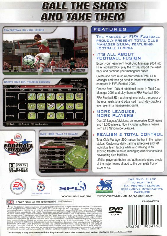 Back Cover for Total Club Manager 2004 (PlayStation 2)
