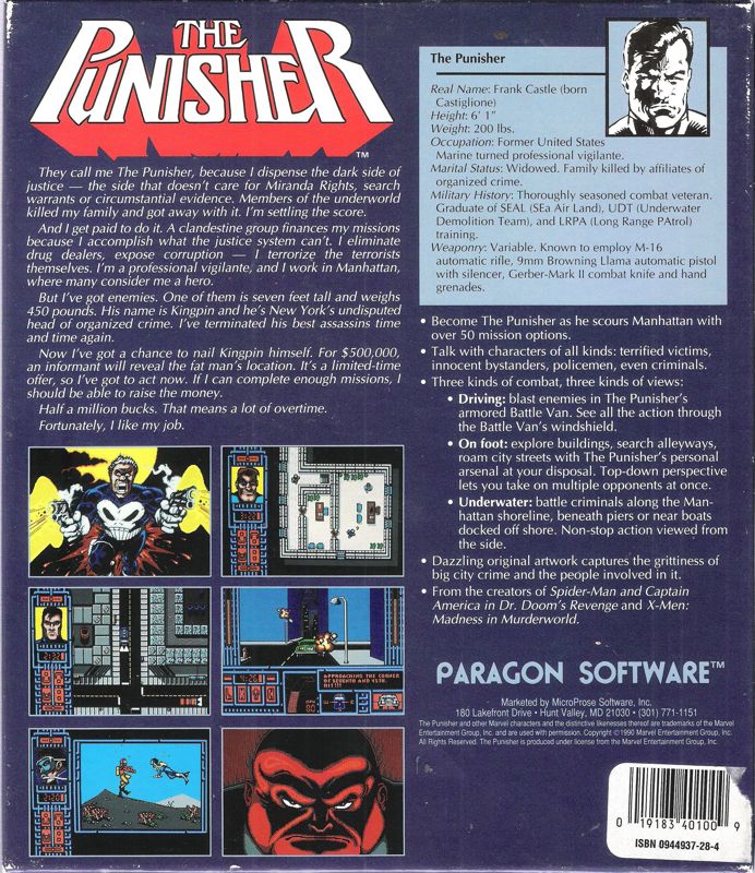 Back Cover for The Punisher (DOS) (5.25" Release)