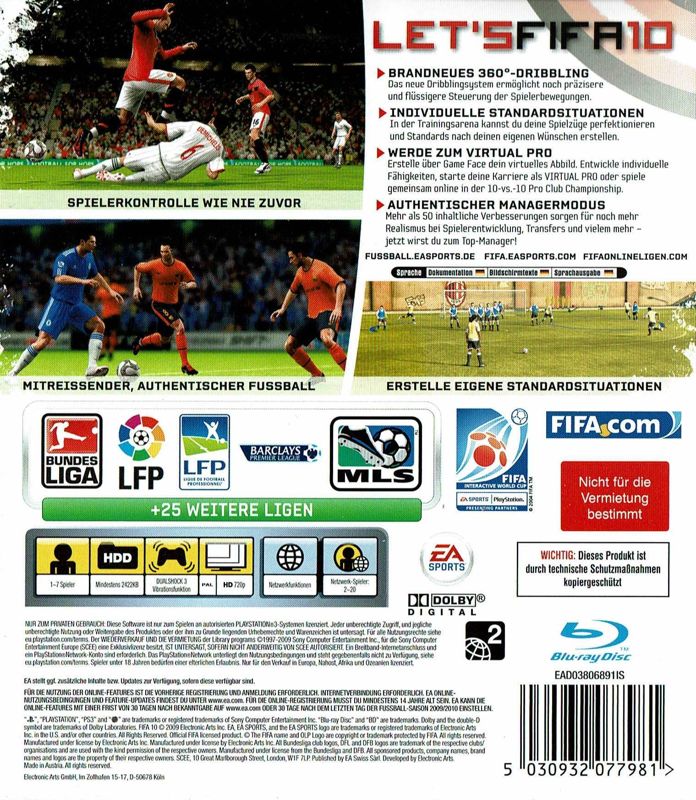 Back Cover for FIFA Soccer 10 (PlayStation 3)