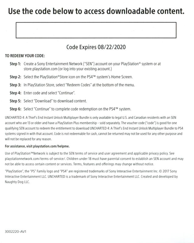 Other for Uncharted: The Lost Legacy (PlayStation 4): Multiplayer Code - Back