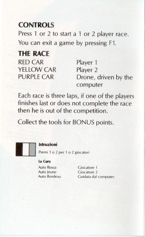 Inside Cover for Grand Prix Simulator (Atari 8-bit)