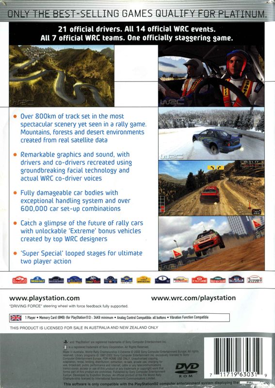 Back Cover for WRC II Extreme (PlayStation 2) (Platinum release)