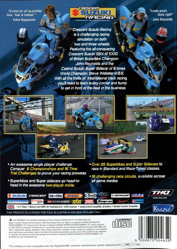 Back Cover for Crescent Suzuki Racing (PlayStation 2)