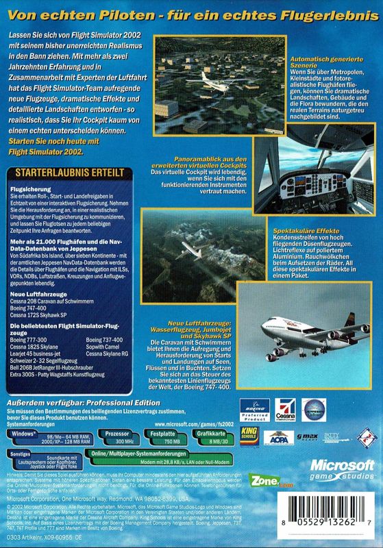 Back Cover for Microsoft Flight Simulator 2002 (Windows)