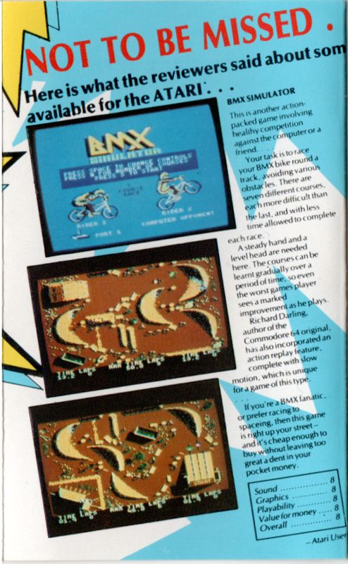 Inside Cover for Grand Prix Simulator (Atari 8-bit)