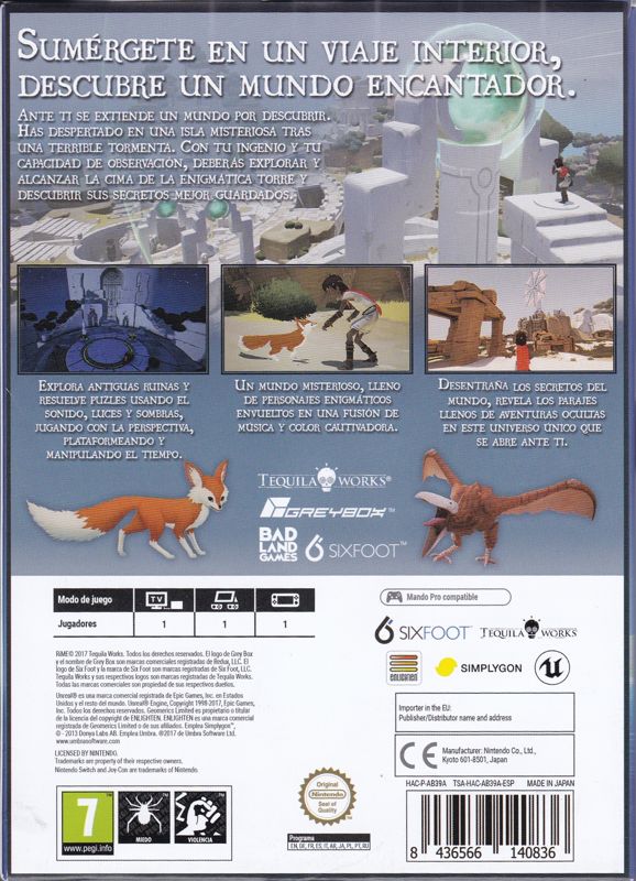 Back Cover for RiME (Collector's Edition) (Nintendo Switch)