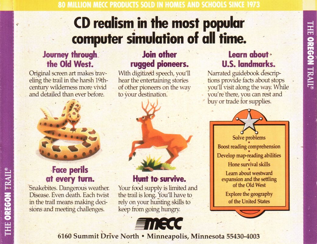Back Cover for The Oregon Trail (Macintosh and Windows 16-bit) (CD-ROM edition version 1.0)