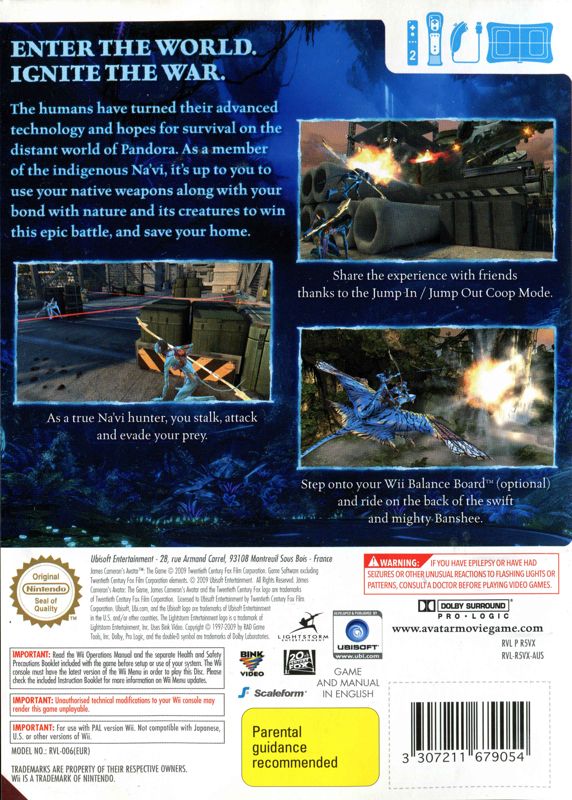 Back Cover for James Cameron's Avatar: The Game (Wii)