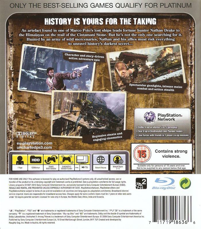 Other for Uncharted: Drake's Fortune + Uncharted 2: Among Thieves (PlayStation 3): Uncharted 2: Among Thieves - Keep Case - Back