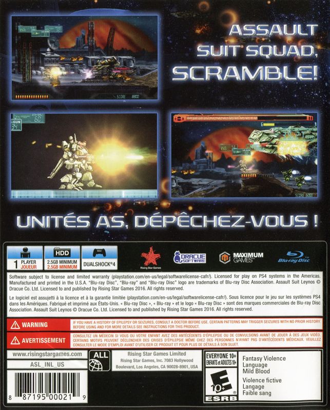 Back Cover for Assault Suit Leynos (PlayStation 4)