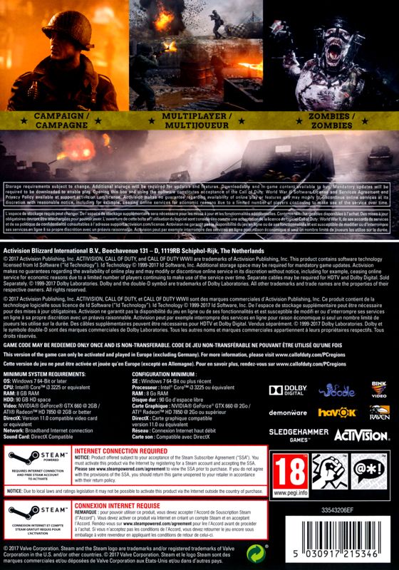 Back Cover for Call of Duty: WWII (Windows)