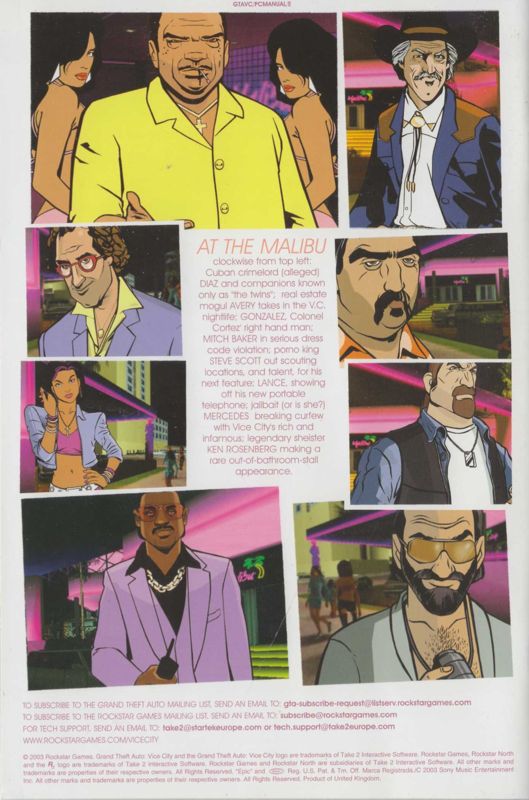 Manual for Grand Theft Auto: Vice City (Windows): back