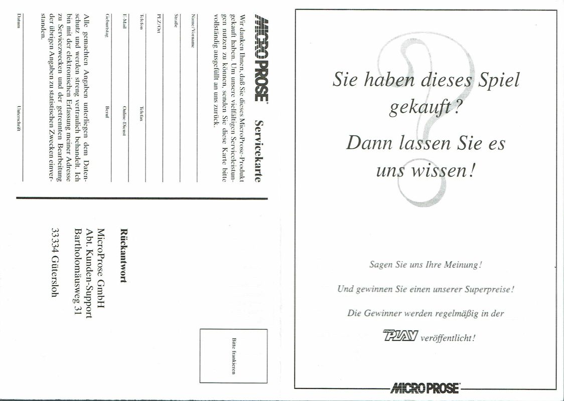 Extras for X-COM: Apocalypse (DOS): Registration Card - Front