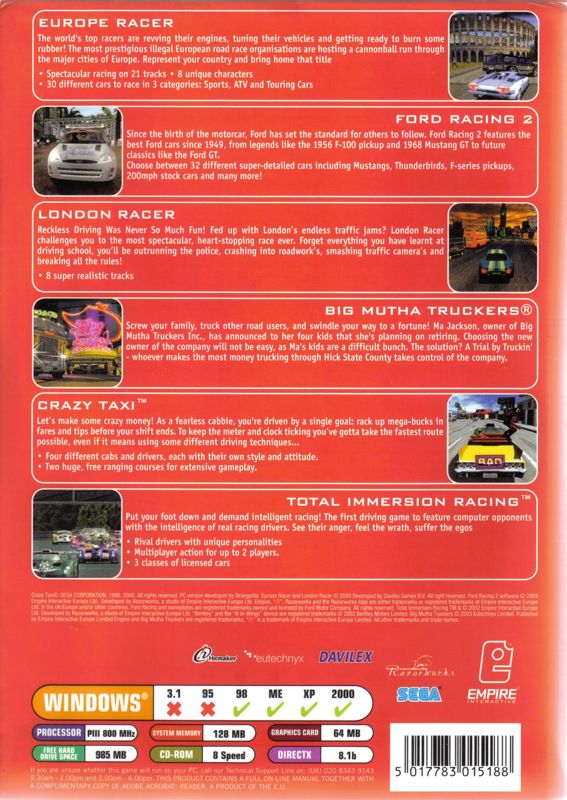 Back Cover for Driving Collection (Windows)