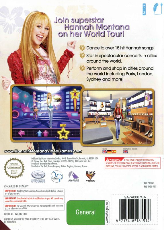 Back Cover for Hannah Montana: Spotlight World Tour (Wii)