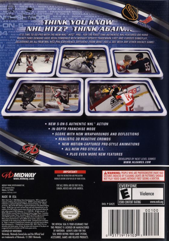 Back Cover for NHL Hitz Pro (GameCube)