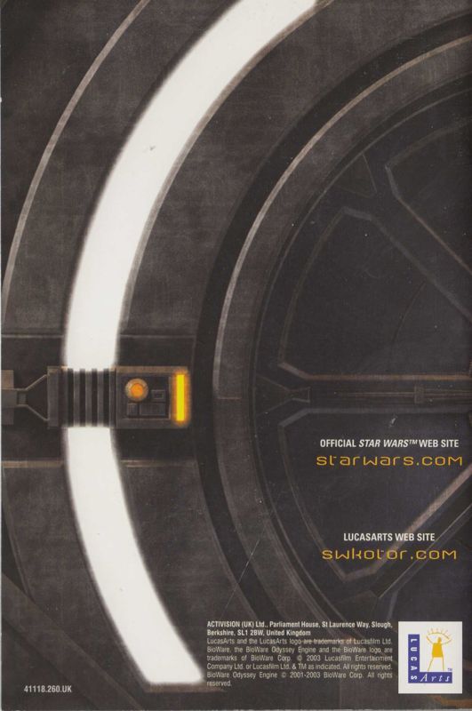 Manual for Star Wars: Knights of the Old Republic (Windows): back