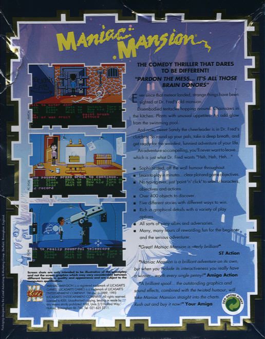 Back Cover for Maniac Mansion (DOS) (Kixx XL Release)