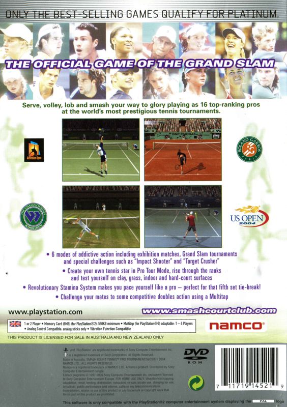 Back Cover for Smash Court Tennis: Pro Tournament 2 (PlayStation 2) (Platinum release)
