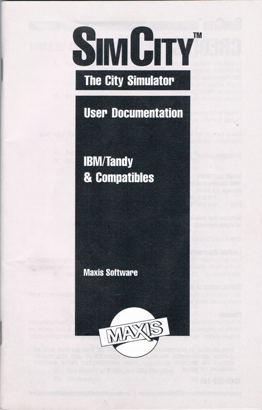 Manual for SimCity (DOS) (Second Release, Sleeved Lid & Tray Box.): Front