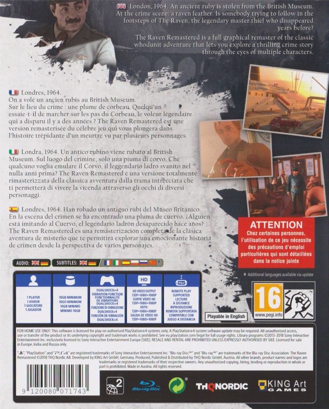 Back Cover for The Raven: Remastered (PlayStation 4)