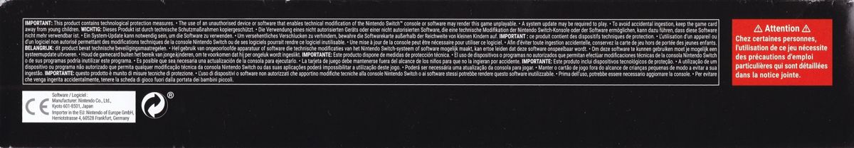 Spine/Sides for Xenoblade Chronicles 2 (Special Edition) (Nintendo Switch) (Sleeved (2-Way Slidable) Box /w Banderole): Bottom