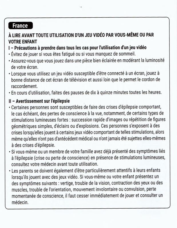 Extras for Xenoblade Chronicles 2 (Special Edition) (Nintendo Switch) (Sleeved (2-Way Slidable) Box /w Banderole): Safety Precautions Flyer (French)
