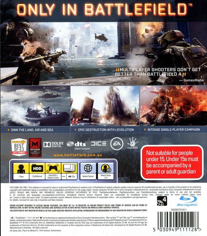 Battlefield 4 PS4 Back cover