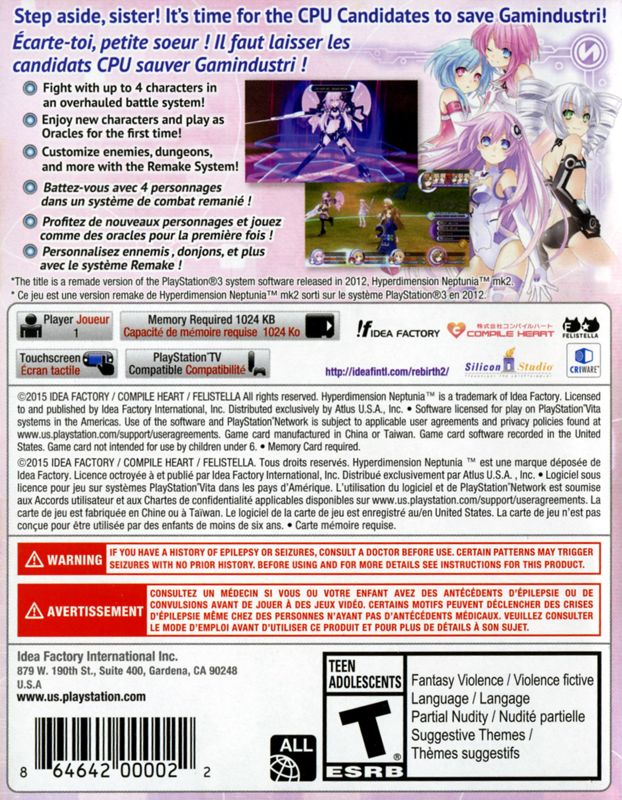 Back Cover for Hyperdimension Neptunia: Re;Birth2 - Sisters Generation (PS Vita)